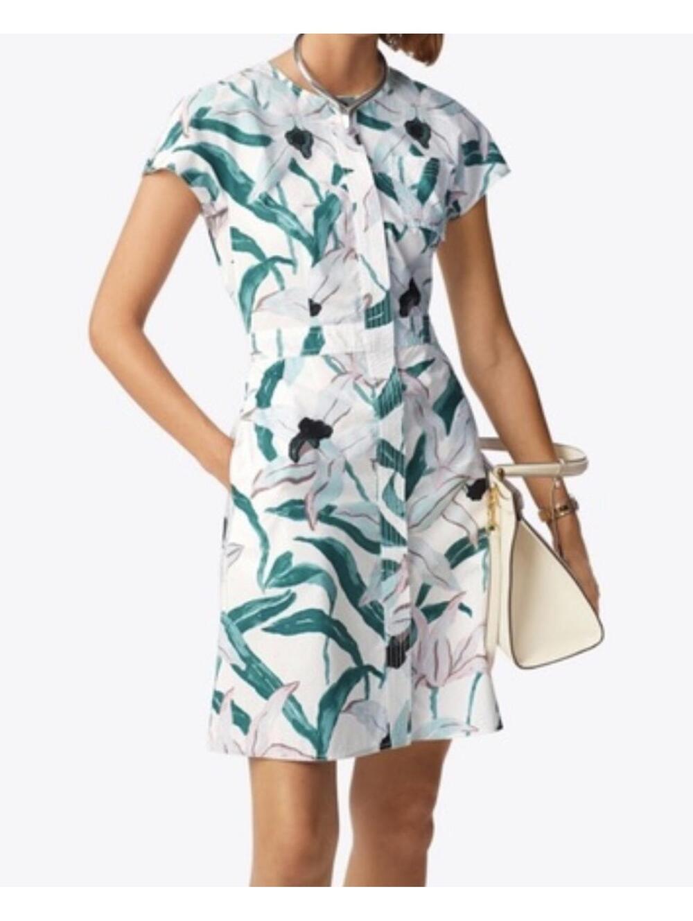 Tory Burch Tropical Floral Shirt Dress Resortcore Old Money Preppy Mini Dress 0